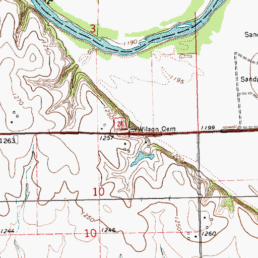 Topographic Map of Wilson Cemetery, KS