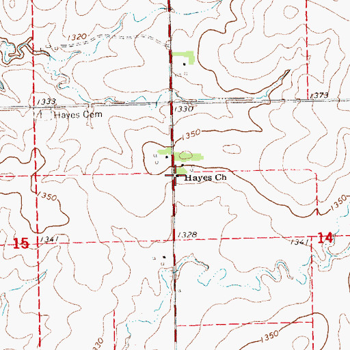 Topographic Map of Hayes United Methodist Church, KS