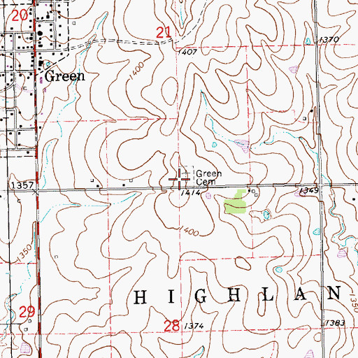 Topographic Map of Green Cemetery, KS