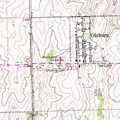 Topographic Map of Mariadahl Cemetery, KS