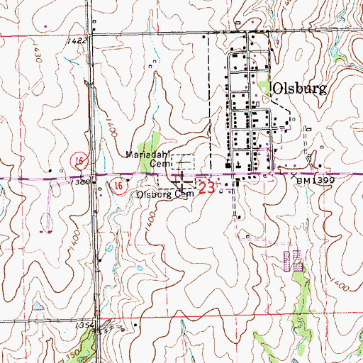 Topographic Map of Olsburg Cemetery, KS