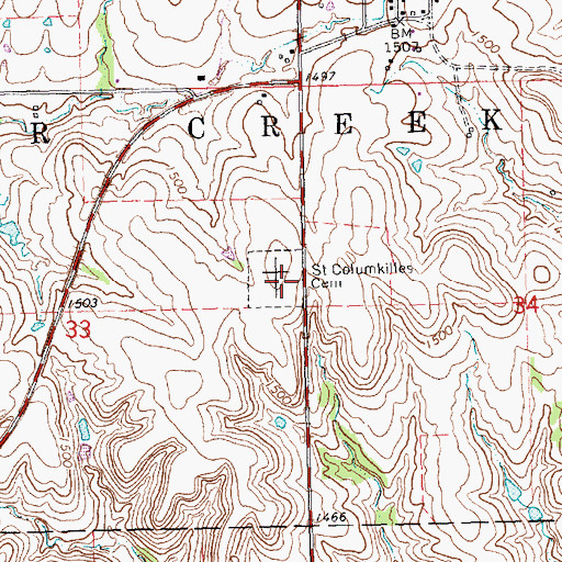 Topographic Map of Saint Columkilles Cemetery, KS