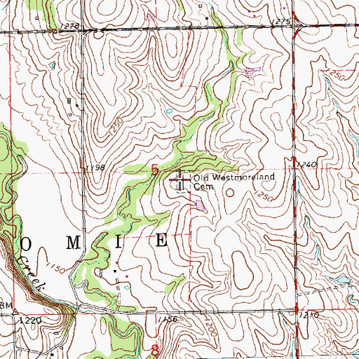 Topographic Map of Old Westmoreland Cemetery, KS
