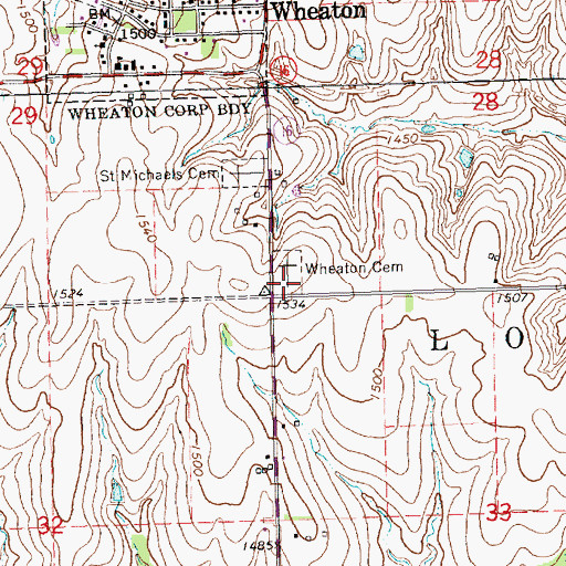 Topographic Map of Wheaton Cemetery, KS