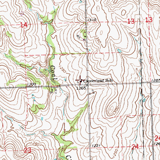 Topographic Map of Cloverleaf School, KS