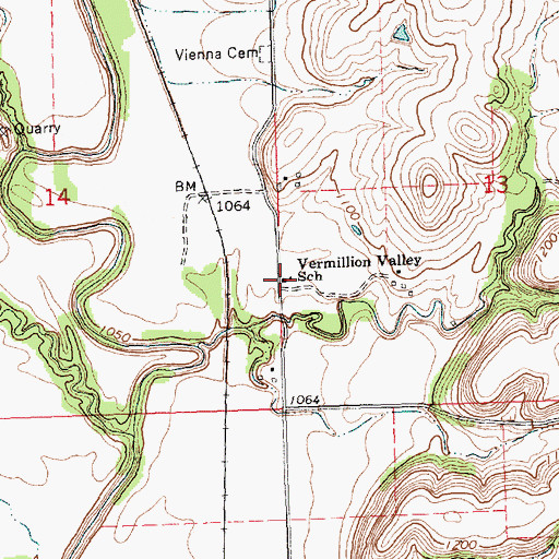 Topographic Map of Vermillion Valley School, KS