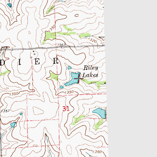 Topographic Map of Riley Lakes, KS