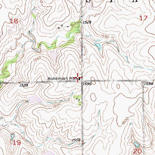 Topographic Map of Bohemian Hall, KS