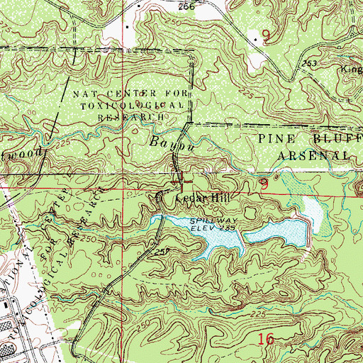 Topographic Map of Cedar Hill, AR