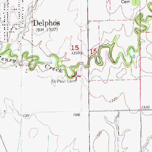 Topographic Map of Saint Paul Cemetery, KS