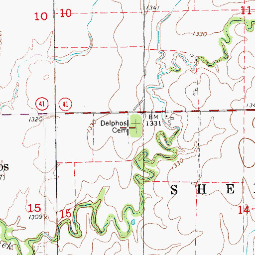 Topographic Map of Delphos Cemetery, KS