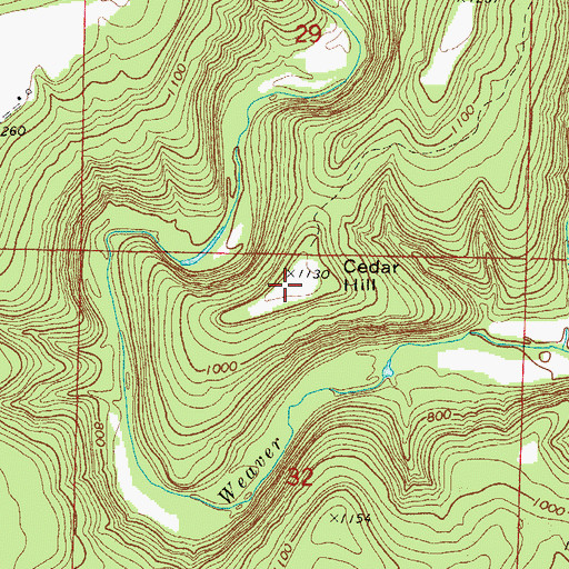 Topographic Map of Cedar Hill, AR