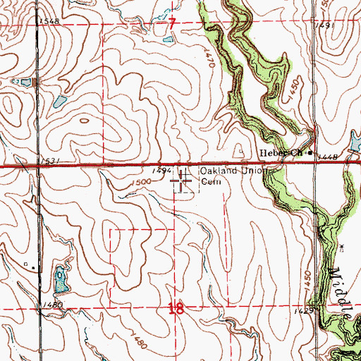 Topographic Map of Oakland Union Cemetery, KS