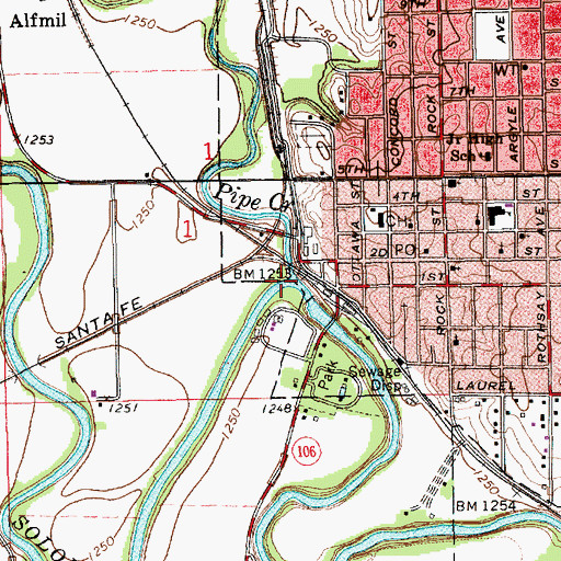 Topographic Map of Pipe Creek, KS