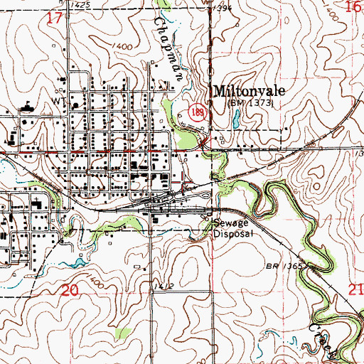 Topographic Map of Miltonvale, KS