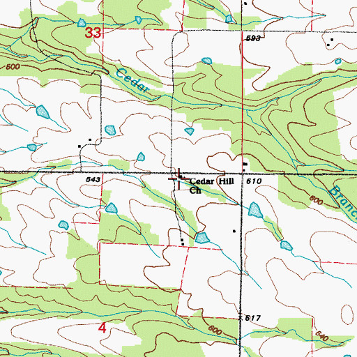 Topographic Map of Cedar Hill Church, AR