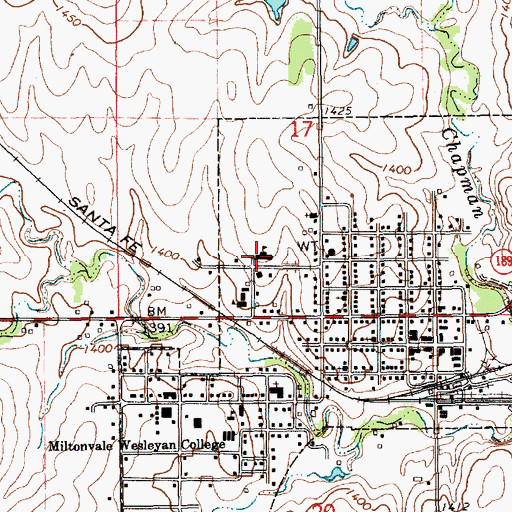 Topographic Map of Miltonvale Grade School, KS