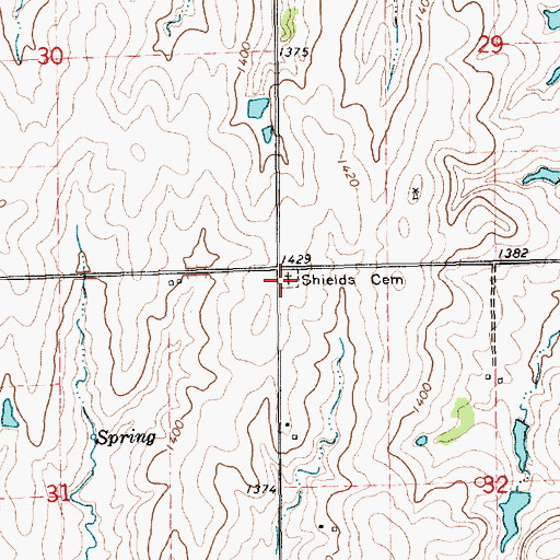 Topographic Map of Shields Cemetery, KS