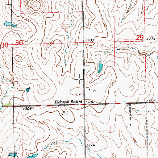 Topographic Map of Hebron School, KS