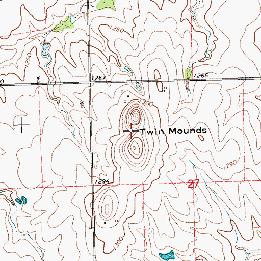 Topographic Map of Twin Mounds, KS