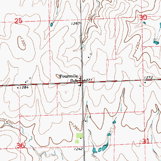 Topographic Map of Fourmile School, KS