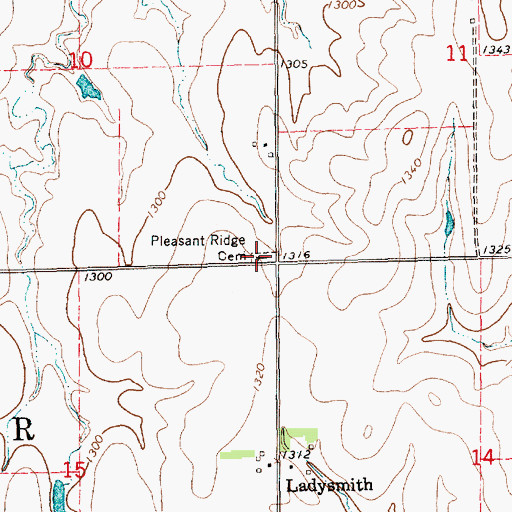 Topographic Map of Pleasant Ridge Cemetery, KS