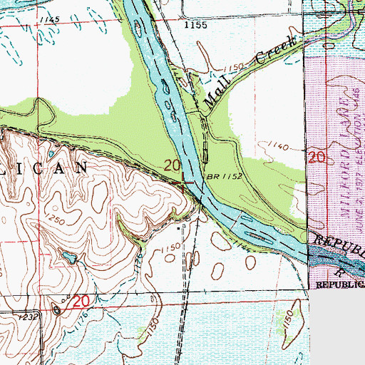 Topographic Map of Cane Creek, KS