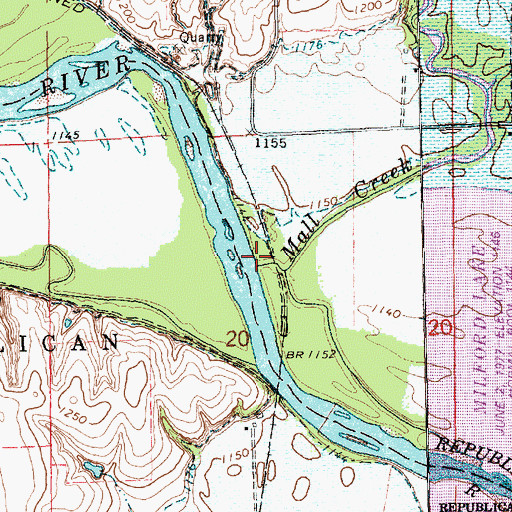 Topographic Map of Mall Creek, KS