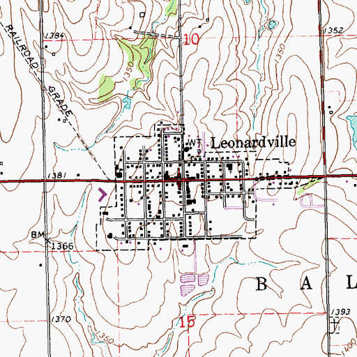 Topographic Map of Leonardville, KS