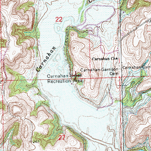 Topographic Map of Carnahan Creek Recreation Area, KS