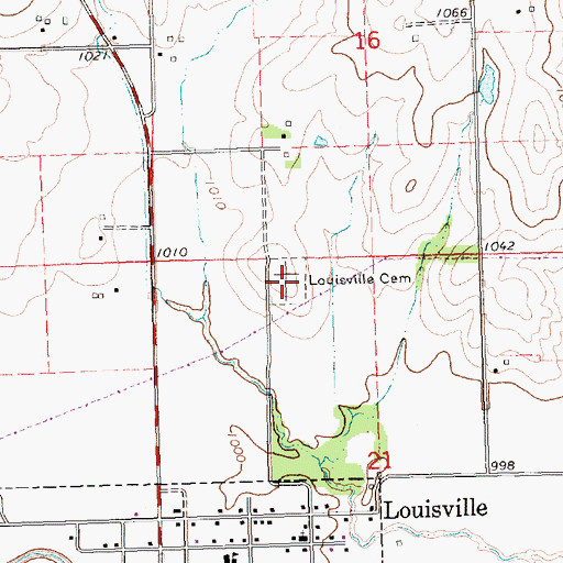Topographic Map of Louisville Cemetery, KS