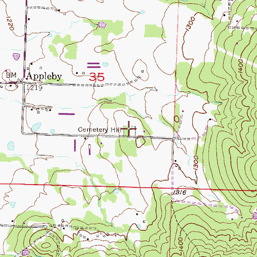 Topographic Map of Cemetery Hill Memorial Park, AR