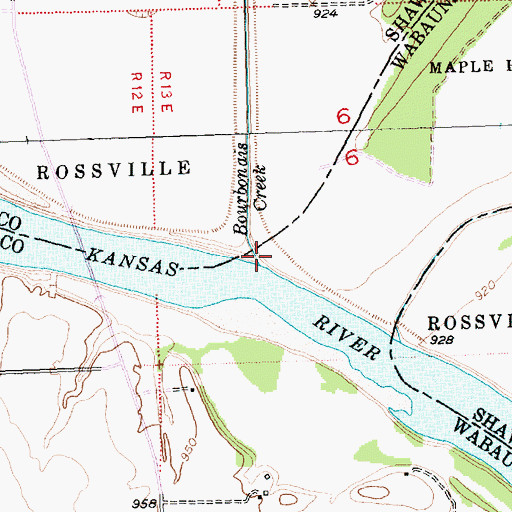 Topographic Map of Bourbonnais Creek, KS