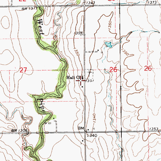 Topographic Map of Hall Wesleyan Church, KS