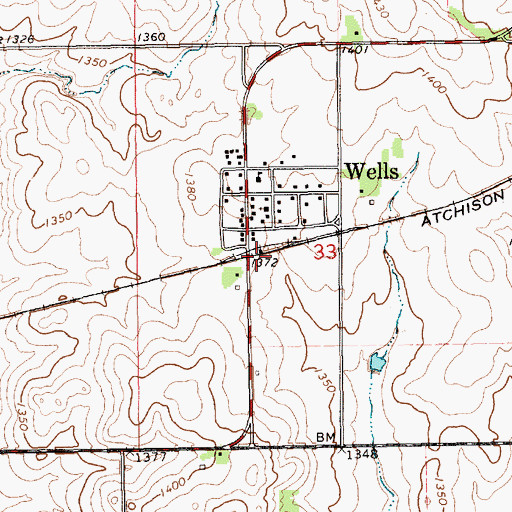 Topographic Map of Wells, KS