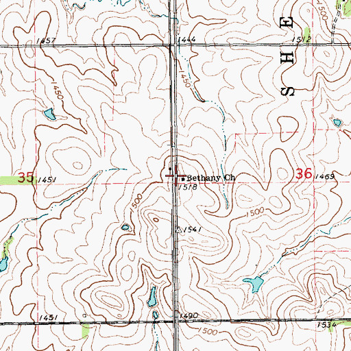 Topographic Map of Bethany Church, KS