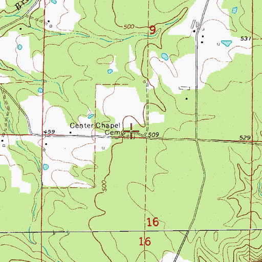 Topographic Map of Center Chapel Cemetery, AR