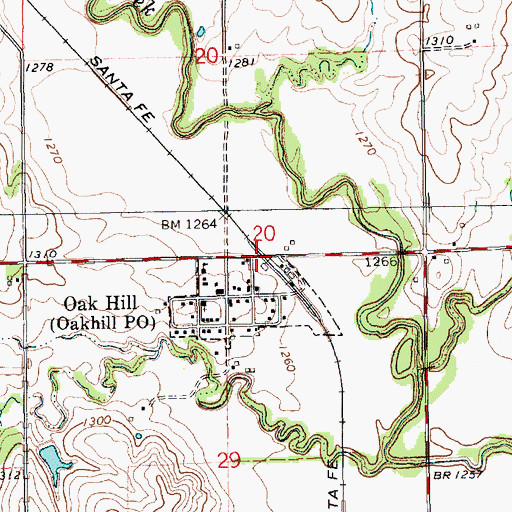 Topographic Map of Oak Hill, KS