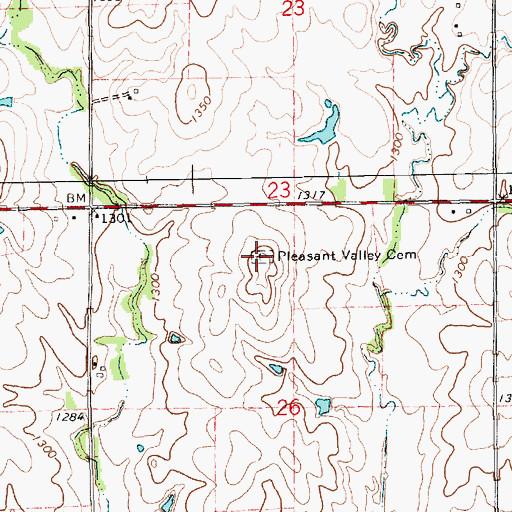 Topographic Map of Pleasant Valley Cemetery, KS
