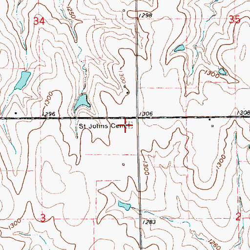 Topographic Map of Saint John's Cemetery, KS