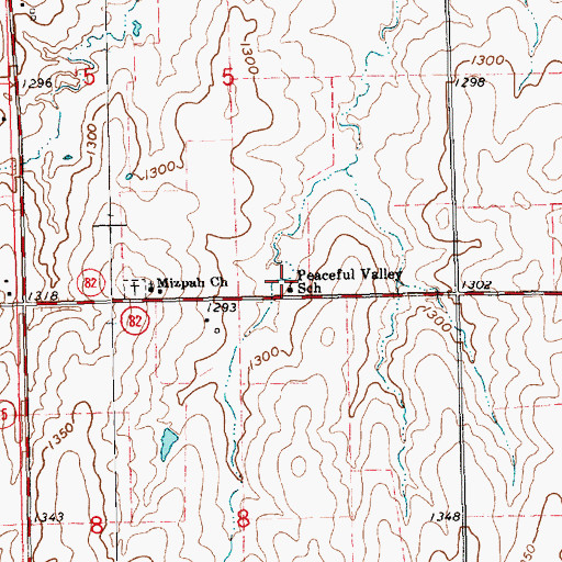 Topographic Map of Peaceful Valley School, KS
