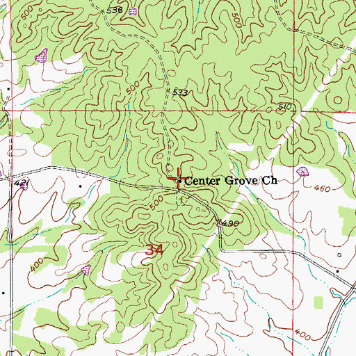 Topographic Map of Center Grove Church, AR