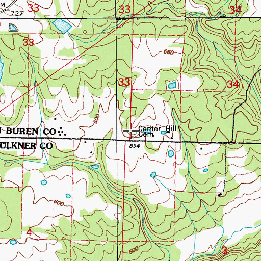 Topographic Map of Center Hill Cemetery, AR