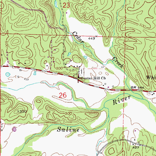 Topographic Map of Center Hill Church, AR