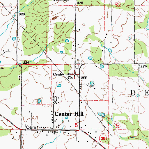 Topographic Map of Center Hill Church, AR