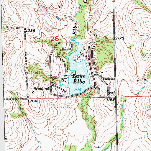 Topographic Map of Lake Elbo, KS