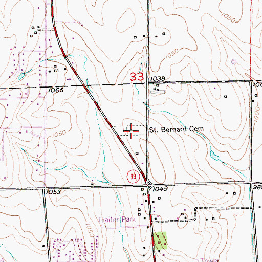 Topographic Map of Saint Bernard Cemetery, KS