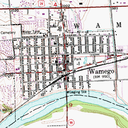 Topographic Map of Wamego, KS
