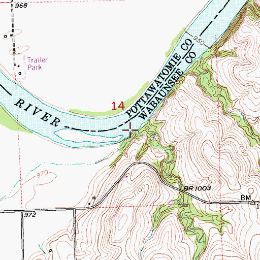 Topographic Map of Coldwater Creek, KS