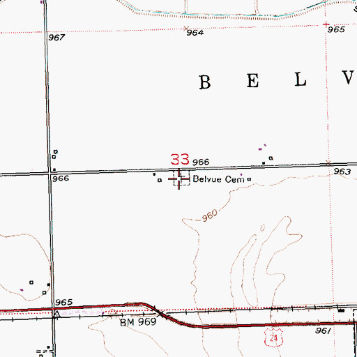 Topographic Map of Belvue Cemetery, KS